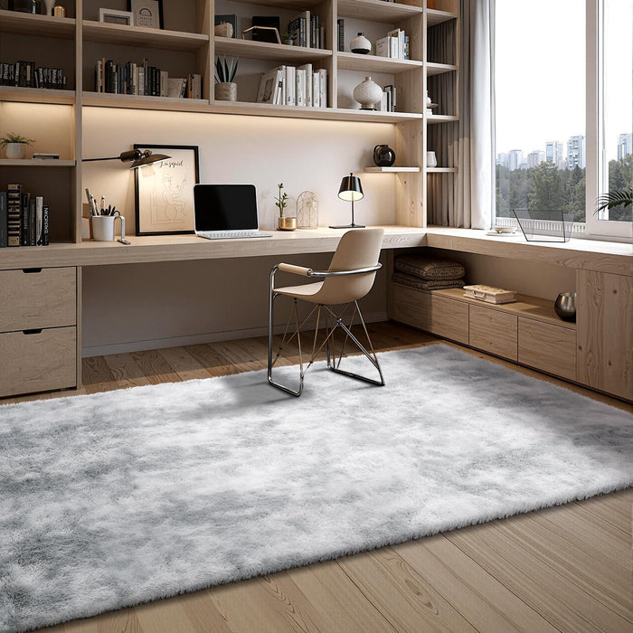 Indoor Plush Area Rugs, 1.83x2.74 m Soft Plush Carpet, FFurry Shag Area Rugs for Living Room, Bedroom, Modern Home Decor Aesthetic Long-Pile Rug, Non-Shedding, Slip-Resistant, Tie-Dye Light Gray