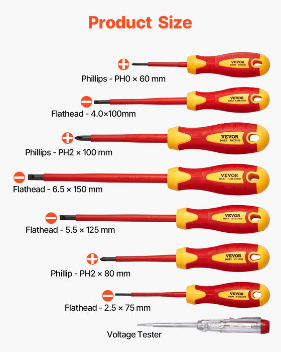 VEVOR Insulated Screwdriver Set 12-Piece Insulated Tool Set for Electricians