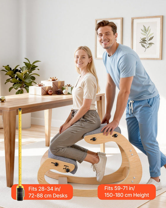 Ergonomic Kneeling Chair, Wooden Posture Knee Chair with Adjustable Thick Foam Cushions & Solid Wood Frame, Adjustable Height, Relief for Neck or Back Pain for Home, Office or Meditation, Gray