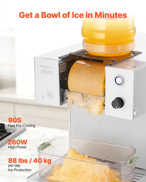 VEVOR Snowflake Ice Machine, 40KG/24H Snowflake Ice Maker, Ice-Shaver Machine with Stainless Steel Blade, Electric Snow Cone Maker with 1.8L Tank, 90S Fast Pre-Cooling, for Home & Small Gatherings