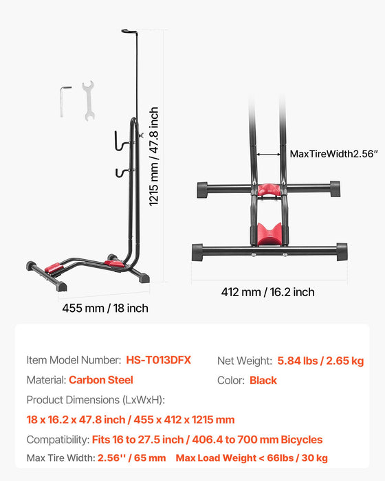 VEVOR Bike Rack, Upright Bike Stand Floor for 406.4 to 700 mm Mountain & Road Bikes, Vertical & Horizontal Bicycle Stand for Secure Parking and Storage in Garage, Truck Bed, Indoor, Outdoor, Black