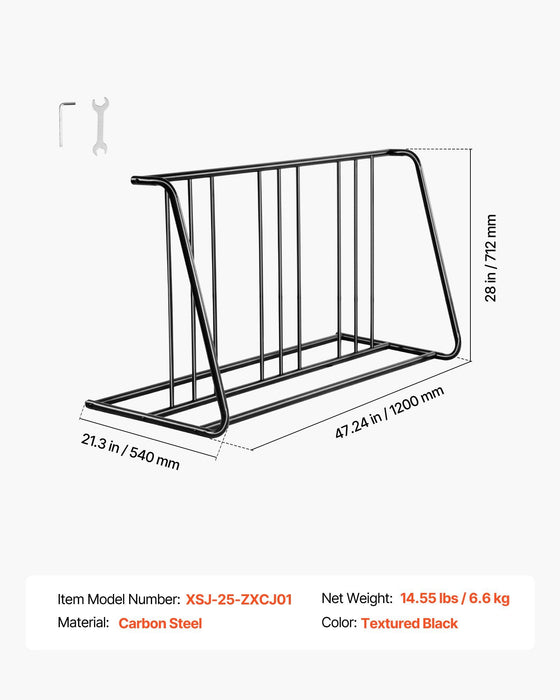 Bike Rack, Fits Tire Width 3 Inch/76.2 mm, Carbon Steel Double-Sided Grid Bike Rack Stand, Freestanding Bicycle Storage Holder for Curbside, Garage, Indoor, Outdoor Parking, 6-Bicycle Capacity