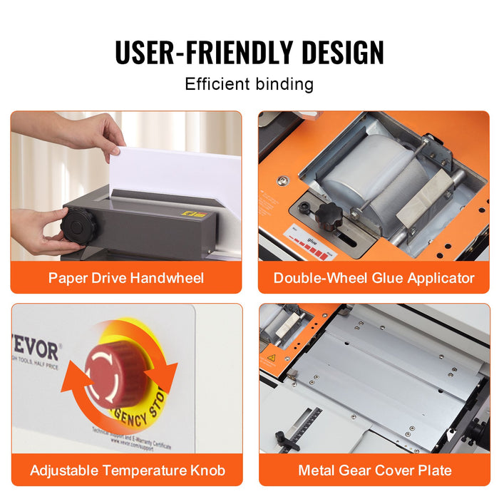 VEVOR Thermal Binding Machine, 400 Sheets Capacity Hot Glue Binding Machine, Thermal Book Binder 40mm Binding Thickness A3(Short Edge)/A4/A5 Document