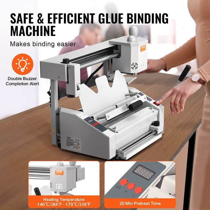 Thermal Binding Machine, 400 Sheets Capacity Hot Glue Binding Machine, Thermal Book Binder 50mm Binding Thickness A3(Short Edge)/A4/A5 Document with Milling Cutter