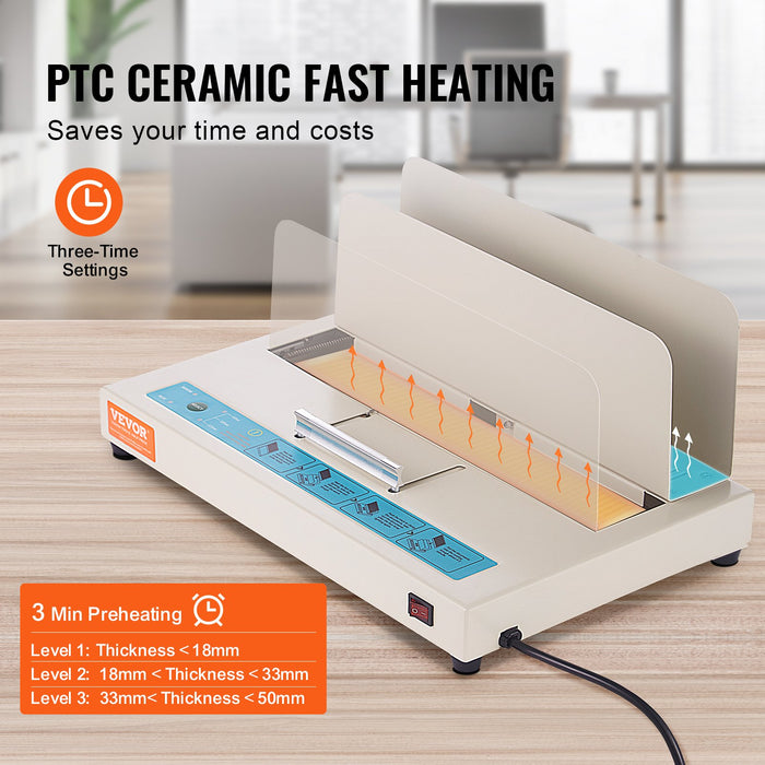 VEVOR Thermal Binding Machine, 500 Sheets Capacity Book Binding Machine, Thermal Book Binder 50mm Binding Thickness A3(Short Edge)/A4/A5 Document, with Infrared Optical Detection