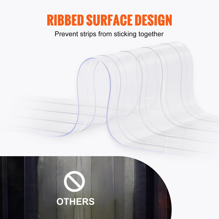 VEVOR Strip Curtain, 2286 cm L x 20 cm W x 2 mm Thickness, Clear Ribbed PVC Curtain Strip Door Bulk Roll, Plastic Door Strips for Doorways of Supermarket, Garage, Warehouse, Barn, Pet Animal House