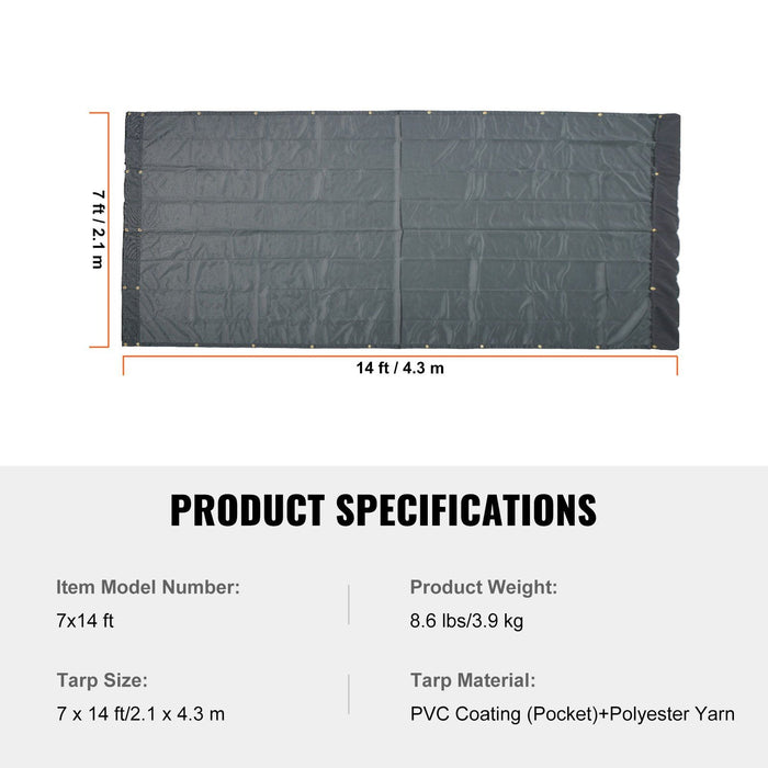 Dump Truck Mesh Tarp, 7 x 14 ft, PVC Coated Black Heavy Duty Cover with 5.5" 18oz Double Pocket, Brass Grommets, Reinforced Double Needle Stitch Webbing Fits Manual or Electric Dump Truck System