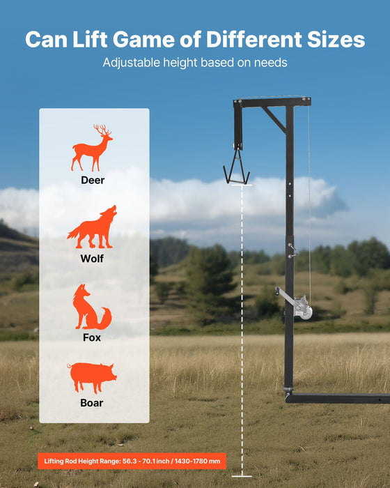 Truck Hitch Game Hoist, 300 lbs Load Capacity, Hunting Deer Hoist with 2-inch Receiver, 360-Degree Swivel Shaft & Adjustable Height, Includes Gambrel Winch for Skinning & Cleaning Game
