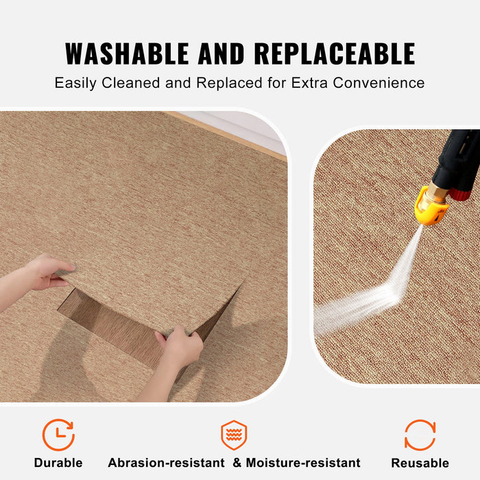 VEVOR Carpet Tiles Reusable, 20"x 20" Carpet Squares With Padding Attached, Soft Padded Carpet Tiles, Easy Install DIY for Bedroom Living Room Indoor Outdoor (16 Tiles, Dark Brown)