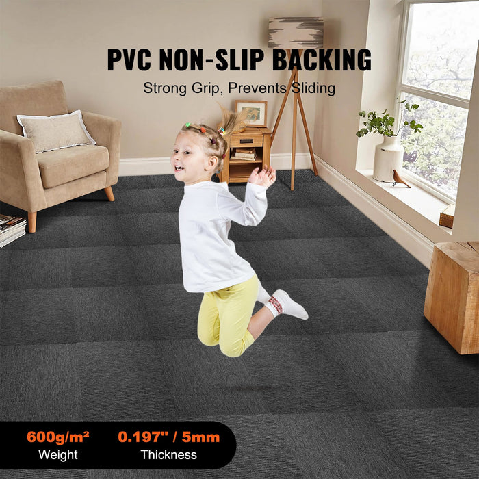 VEVOR Carpet Tiles Reusable, 20"x 20" Carpet Squares With Padding Attached, Soft Padded Carpet Tiles, Easy Install DIY for Bedroom Living Room Indoor Outdoor (20 Tiles, Dark Gray)