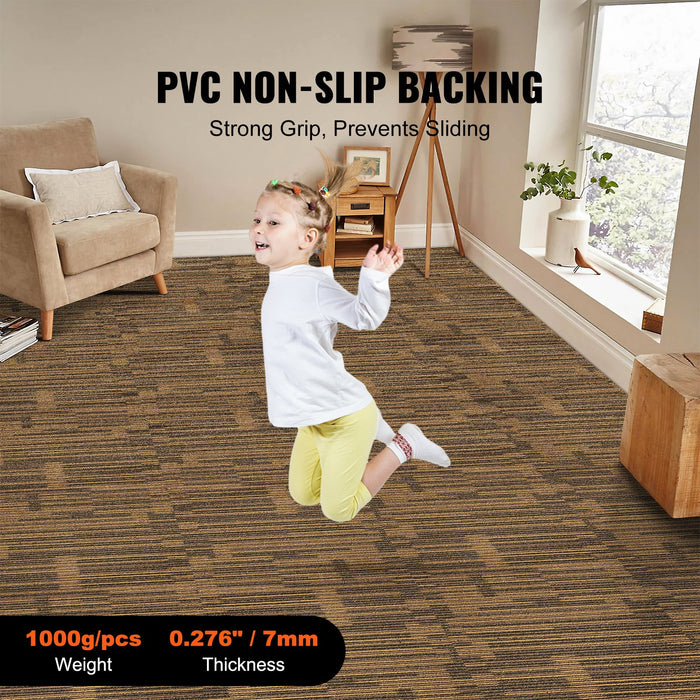 VEVOR Carpet Tiles Reusable, 20"x 20"Carpet Squares With Padding Attached, Soft Padded Carpet Tiles, Easy Install DIY for Bedroom Living Room (12Tiles, Mixed Brown)