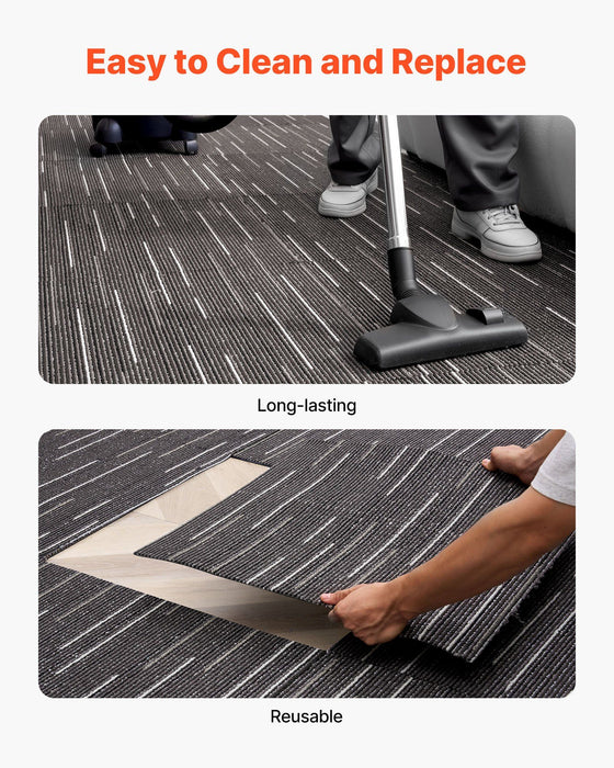 Carpet Tiles Reusable 610x610 mm, 24 PCS Modular Carpet Square Rug, Commercial Floor Soft Padded for Seamless Cover 8.9㎡, Easy DIY Replacement for Living Room Bedroom Office Indoor, Gray