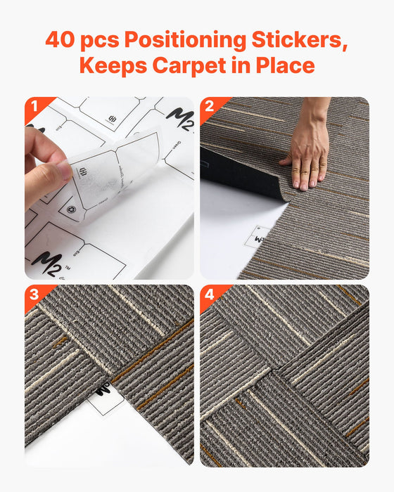 VEVOR Carpet Tiles Reusable 610x610 mm, 24 PCS Modular Carpet Square Rug, Commercial Floor Soft Padded for Seamless Cover 8.9ãŽ? Easy DIY Replacement for Living Room Bedroom Office Indoor, Dark Brown