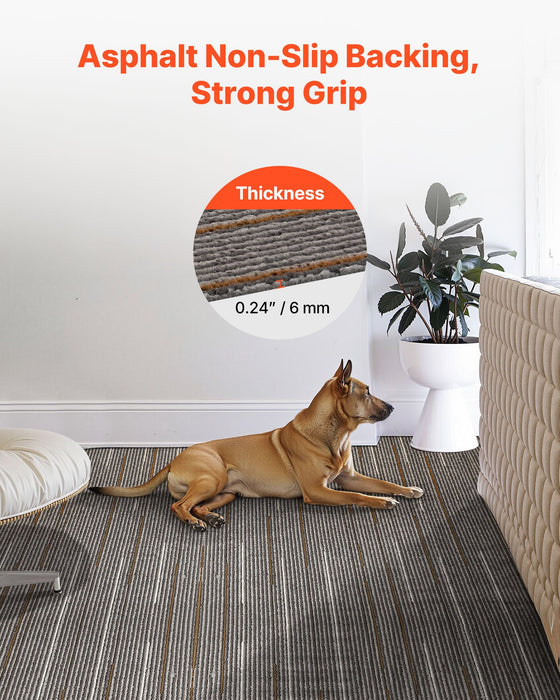 VEVOR Carpet Tiles Reusable 610x610 mm, 24 PCS Modular Carpet Square Rug, Commercial Floor Soft Padded for Seamless Cover 8.9ãŽ? Easy DIY Replacement for Living Room Bedroom Office Indoor, Dark Brown