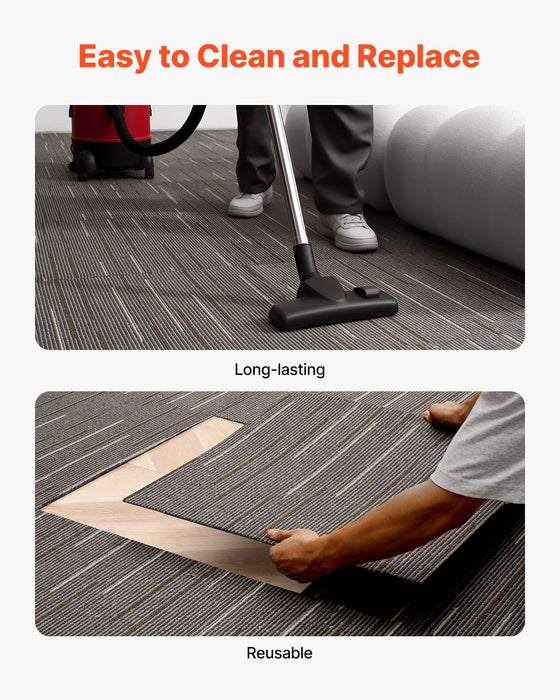 VEVOR Carpet Tiles Reusable 610x610 mm, 24 PCS Modular Carpet Square Rug, Commercial Floor Soft Padded for Seamless Cover 8.9ãŽ? Easy DIY Replacement for Living Room Bedroom Office Indoor, Dark Brown