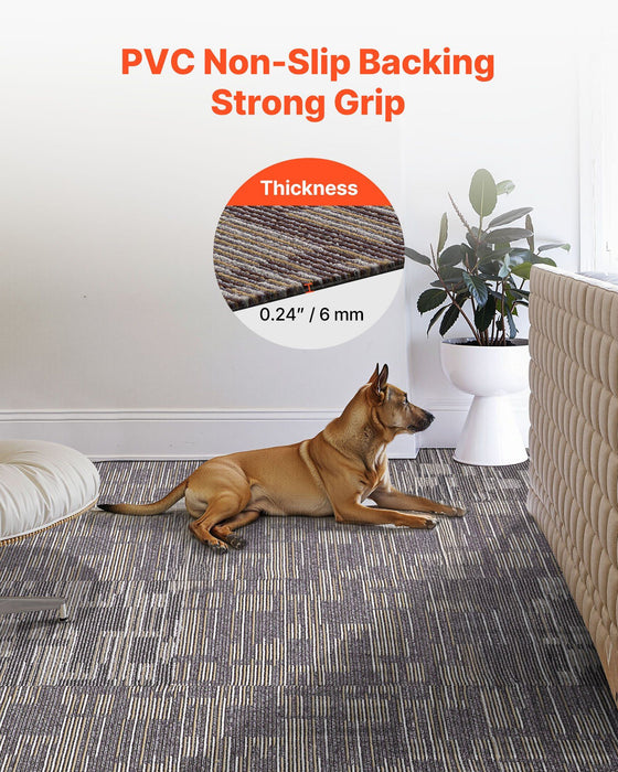 Carpet Tiles Reusable 610x610 mm, 24 PCS Modular Carpet Square Rug, Commercial Floor Soft Padded for Seamless Cover 8.9㎡, Easy DIY Replacement for Living Room Bedroom Indoor, Gray & Brown