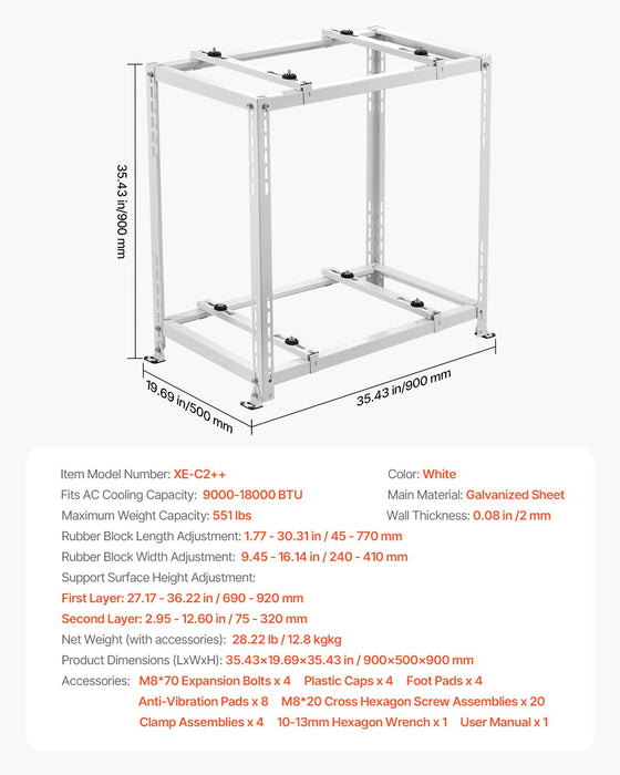 VEVOR Mini Split Ground Stand, Anti-Vibration Mini Split Stand for 9000-18000 BTU Ductless Air Conditioner Heat Pump, Heavy Duty AC Base Bracket Floor Mount w/ 250kg Max. Load,Dual Levels