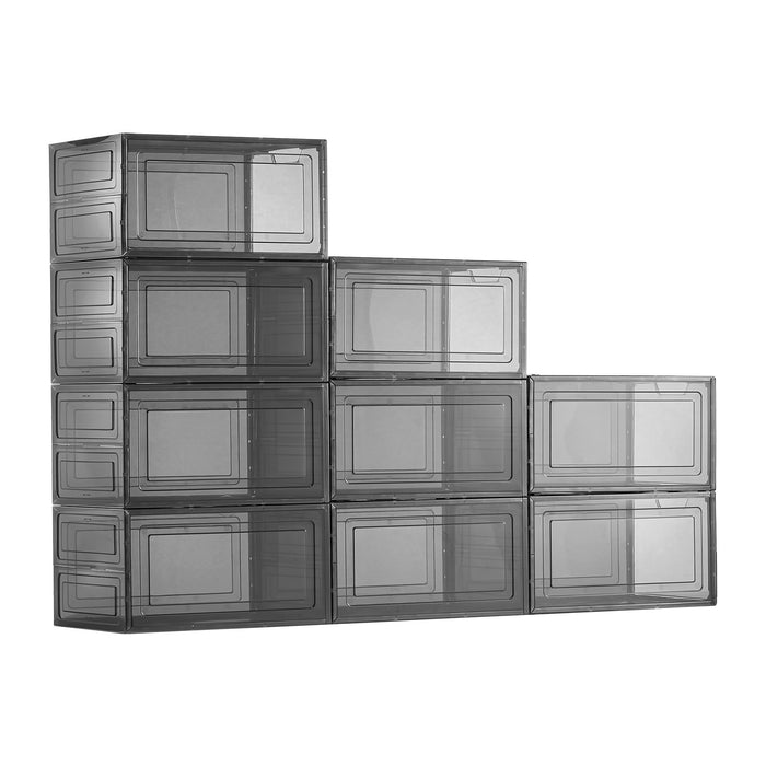 VEVOR Shoe Storage Boxes, 9 Pack Clear Stackable Shoe Boxes Storage Organizers with Magnetic Door, Fit up to US Size 13, Plastic Sneaker Containers for High Heels, Boots, and Hats, Transparent Black