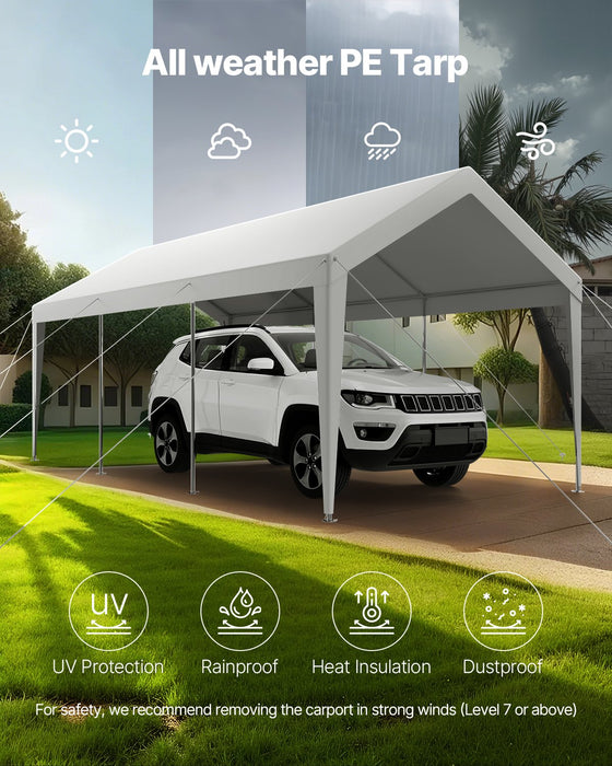 VEVOR Carport Car Canopy 10 x 20 FT Heavy Duty Portable Car Shelter Tent White
