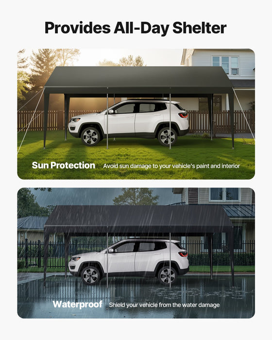 VEVOR Carport Car Canopy 10 x 20 FT Heavy Duty Portable Car Shelter Tent Grey