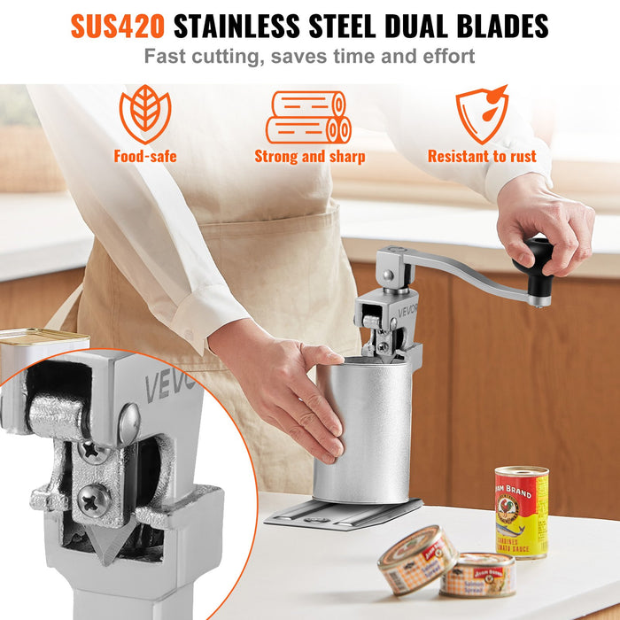 VEVOR Commercial Can Opener, Heavy-Duty Manual Tabletop Cans Opener for Cans Up to 300 mm Height, Height-Adjustable Professional Can Openers with Stainless Steel Blade, for Restaurant & Food Store