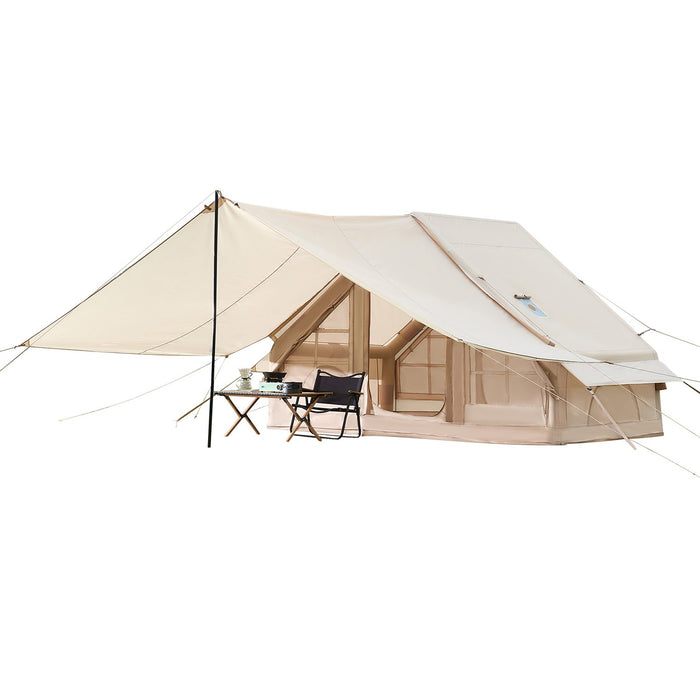 VEVOR Inflatable Tents for Camping, 3-5 Person Easy Setup Blow up Tent with Hand Pump, 300D Oxford 4 Season Glamping Tent with Canopy, Stove Jack, 2 Doors & 2 Mesh Windows (Storage Bag Included)