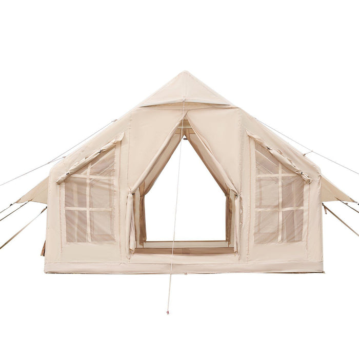 Inflatable Tents for Camping, 4-6 Person Easy Setup Blow up Tent with Hand Pump, 300D Oxford 4 Season Glamping Tent with Stove Jack 2 Doors & 4 Mesh Windows, Storage Bag Included for Easy Taking