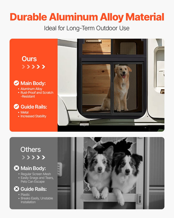 VEVOR RV Screen Door Protector, 673.1 x 508 mm Door Grille, Easy to Install and Disassemble, Reinforced Breathable Protective Mesh, Aluminum Alloy Camper RV Entry Protector for Pet Protection, Black