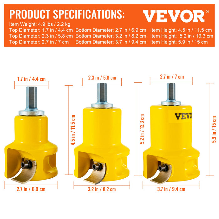 VEVOR Tenon Cutter Log Furniture Kit 1" & 1.5"& 2" w/ Curved Blade for Home DIY