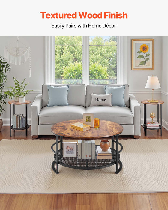 VEVOR 3 Pieces Round Coffee Table Set 80 cm with 2 End Tables for Living Room