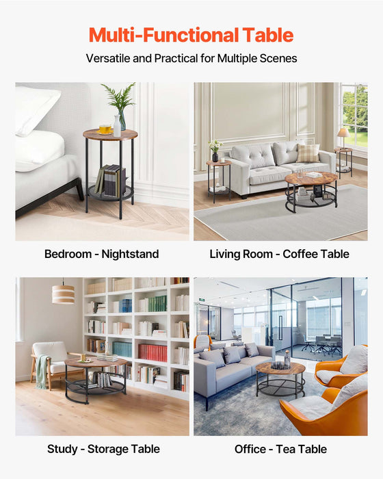 VEVOR 3 Pieces Round Coffee Table Set 80 cm with 2 End Tables for Living Room