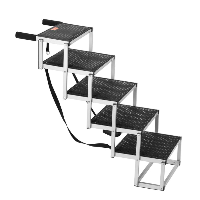 Dog Stair for Cars, Wide 5-step Dog Car Steps, Folding Dog Car Ramp with Nonslip Surface, Portable Pet Steps Lightweight Aluminum for Car, SUV and Truck, Supports up to 150 lbs