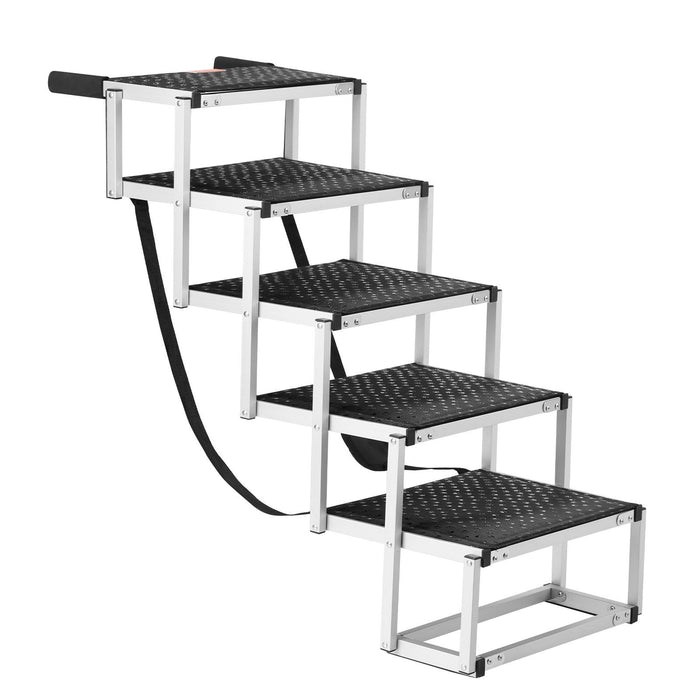 Dog Stair for Cars, Wide 5-step Dog Car Steps, Folding Dog Car Ramp with Nonslip Surface, Portable Pet Steps Lightweight Aluminum for Car, SUV and Truck, Supports up to 150 lbs