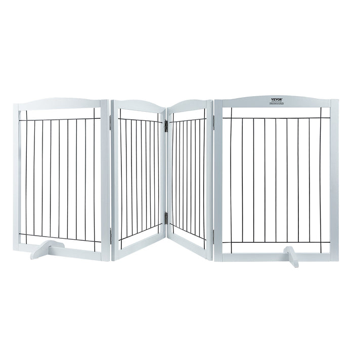 VEVOR Free Standing Dog Gate, 32" H x 96.5" W Freestanding Pet Gate, 4 Panels Foldable Dog Gate for Wide and Narrow Passageways, Expandable Dog Barrier with Silent Foot Support for Indoor, White
