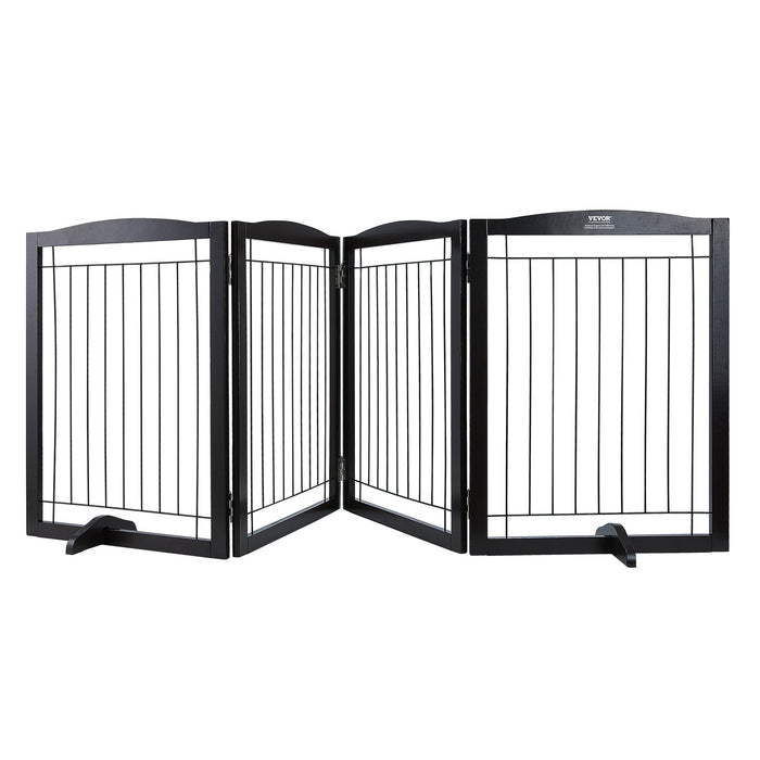 VEVOR Free Standing Dog Gate 32x96.5 inch Freestanding Pet Gate Foldable Brown