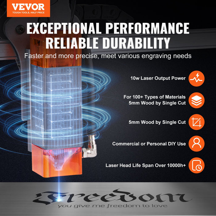 VEVOR Laser Engraver, 10W Output Laser Engraving Machine, 15.7" x 15.7" Large Working Area, 10000mm/min Movement Speed, Compressed Spot with Rotary Roller, Laser Cutter for Wood, Metal, Acrylic