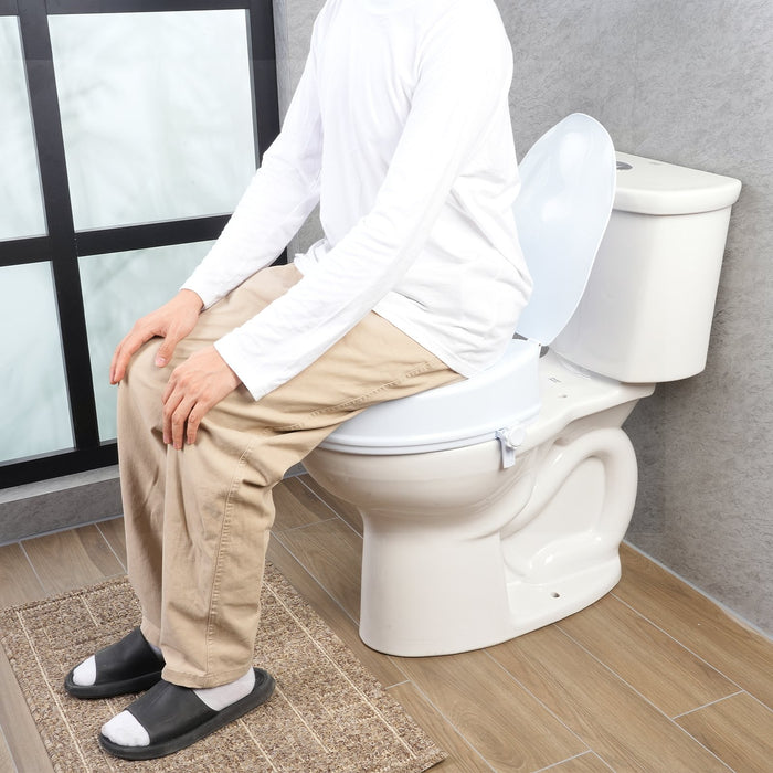 VEVOR Raised Toilet Seat, 100 mm Height Raised, 136 kg Weight Capacity, Universal Toilet Seat Riser, Screw Rod Locking, with Toilet Seat, for Elderly, Handicap, Patient, Pregnant, Medical