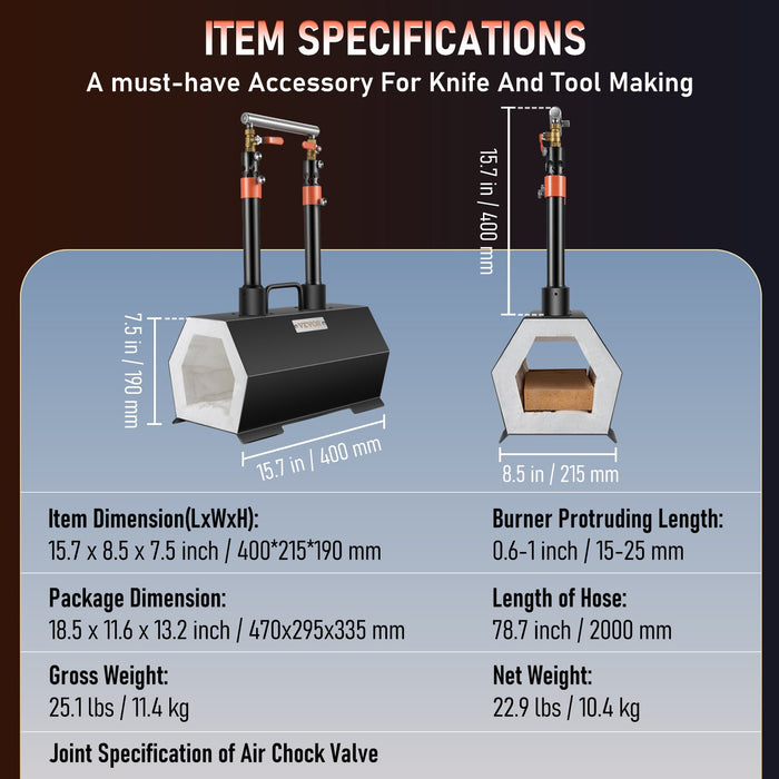 VEVOR Propane Forge Portable, Double Burner Tool and Knife Making, Large Capacity Blacksmith Farrier Forges, Mini Furnace Blacksmithing, Gas Forging Tools and Equipment, Complete Kit