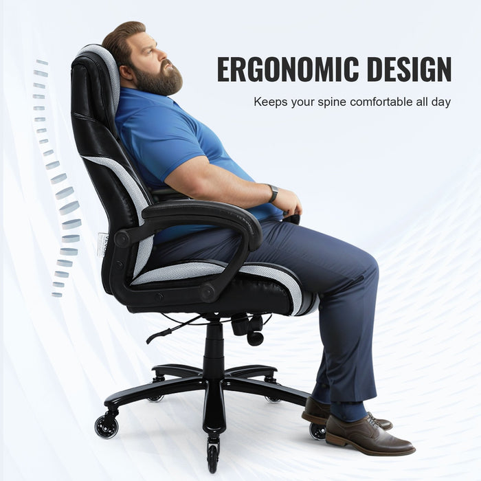VEVOR Heavy Duty Executive Office Chair with Cutting-edge Adjustable Lumbar Support for Long Hours, Big and Tall 400lbs Office Chair, Wide Thick Padded Strong Metal Base Quiet Wheels