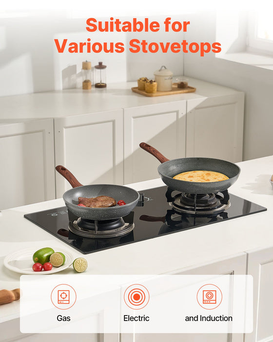 VEVOR Frying Pan Skillet, Aluminum Egg Fry Pans, 3 Piece Set (250, 280, 325 mm), Nonsitck Heavy-Duty Skillets with Heat-Resistant Handle, Chef's Kitchen Cookware, for Gas, Electric, Induction, Grey