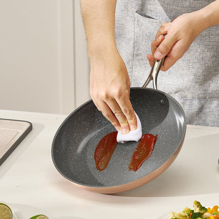 VEVOR Frying Pan Skillet, Aluminum Egg Fry Pans, 3 Piece (200, 270, 300 mm), Nonsitck Ceramic Heavy-Duty Skillets with Heat-Resistant Handle, Chef's Cookware, for Oven, Gas, Electric, Induction, Grey