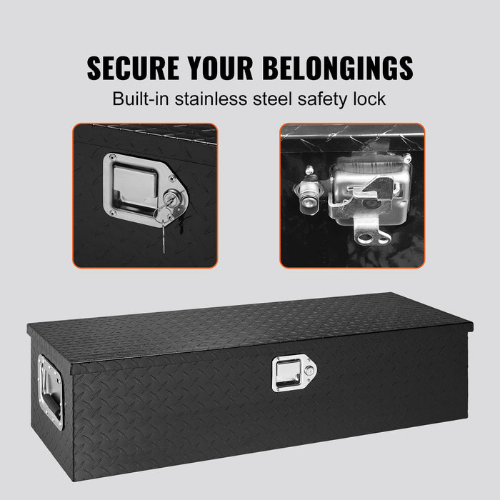 VEVOR Heavy Duty Aluminum Truck Bed Tool Box, Diamond Plate Tool Box with Side Handle and Lock Keys, Storage Tool Box Chest Box Organizer for Pickup, Truck Bed, RV, Trailer, 990 x 330 x 254 mm, Black