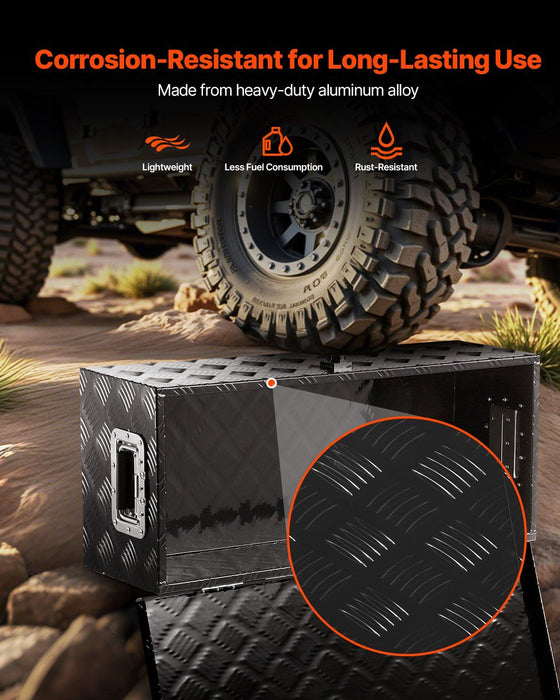Heavy Duty Aluminum Truck Bed Tool Box, Stripes Plated Tool Box with Side Handle and Lock Keys, Storage Toolbox Chest Organizer for Trailer, Pickup, RV, 30"x13"x9.6"(762x330.2x243.84mm), Black