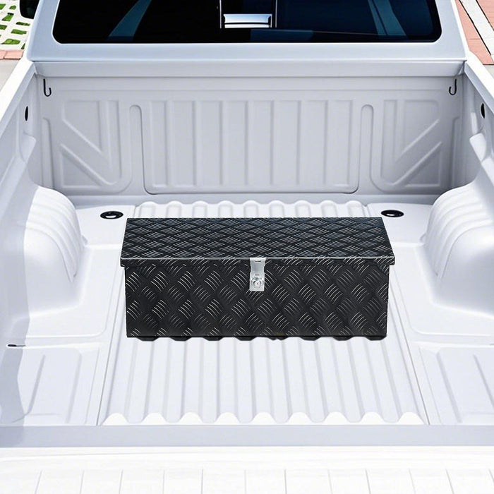 Heavy Duty Aluminum Truck Bed Tool Box, Stripes Plated Tool Box with Side Handle and Lock Keys, Storage Toolbox Chest Organizer for Trailer, Pickup, RV, 30"x13"x9.6"(762x330.2x243.84mm), Black