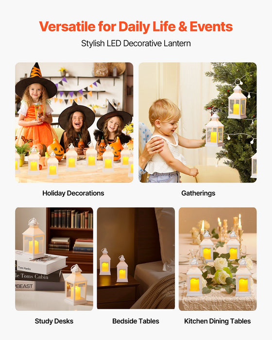 12 Pcs Decorative Candle Lantern, LED Electric Flameless Candle, Plastic LED Holder with Glass, Wall Hanging Indoor Porch Lanterns for Wedding Table Party Farmhouse Indoor Decor, White