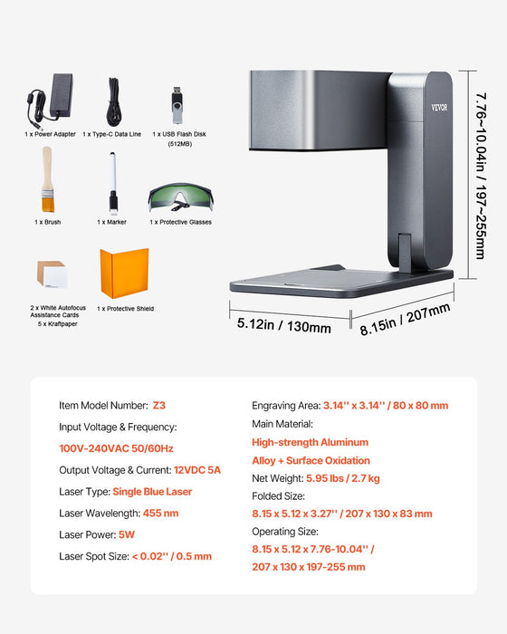 VEVOR Portable Laser Engraver 600 mm/s 5W High Speed Handheld Engraving Machine