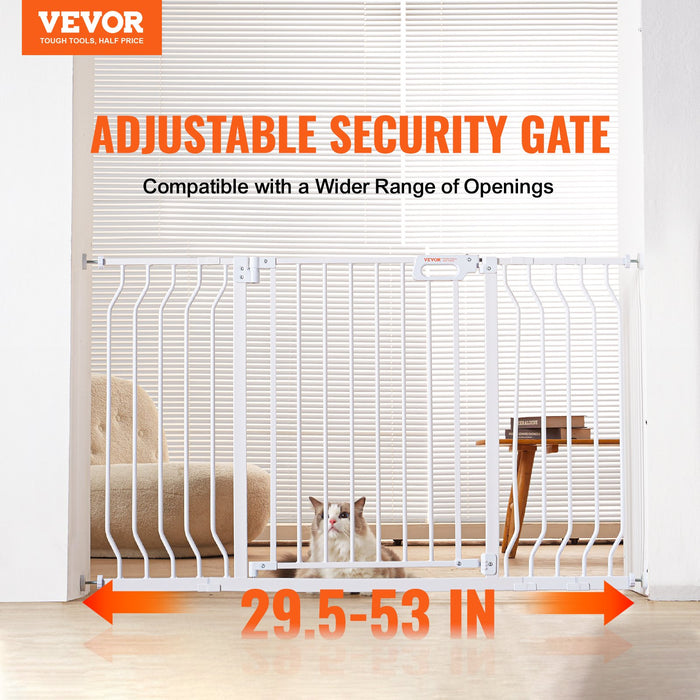 VEVOR Baby Gate, 749-1346 mm Extra Wide, 762 mm High, Dog Gate for Stairs Doorways and House, Easy Step Walk Thru Auto Close Child Gate Pet Security Gate with Pressure Mount and Wall Mount Kit, White