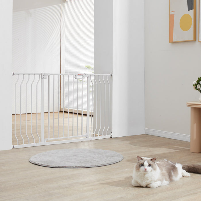 VEVOR Baby Gate, 749-1346 mm Extra Wide, 762 mm High, Dog Gate for Stairs Doorways and House, Easy Step Walk Thru Auto Close Child Gate Pet Security Gate with Pressure Mount and Wall Mount Kit, White