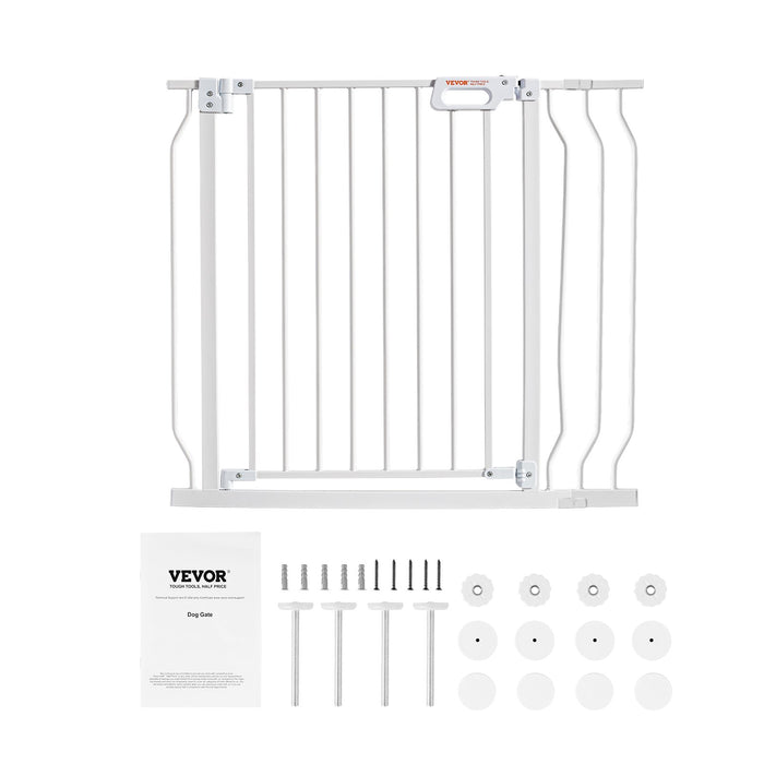 VEVOR Baby Gate, 749-990 mm Extra Wide, 762 mm High, Dog Gate for Stairs Doorways and House, Easy Step Walk Thru Auto Close Child Gate Pet Security Gate with Pressure Mount Kit & Wall Mount Kit, White
