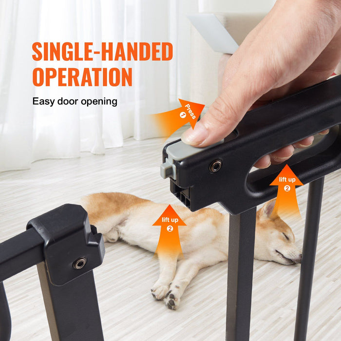 Baby Gate, 749-1346 mm Extra Wide, 762 mm High, Dog Gate for Stairs Doorways and House, Easy Step Walk Thru Auto Close Child Gate Pet Security Gate with Pressure Mount and Wall Mount Kit, Black